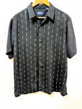 Toscano Black Silk Blend Short Sleeve Button Up Shirt XL Dash Print